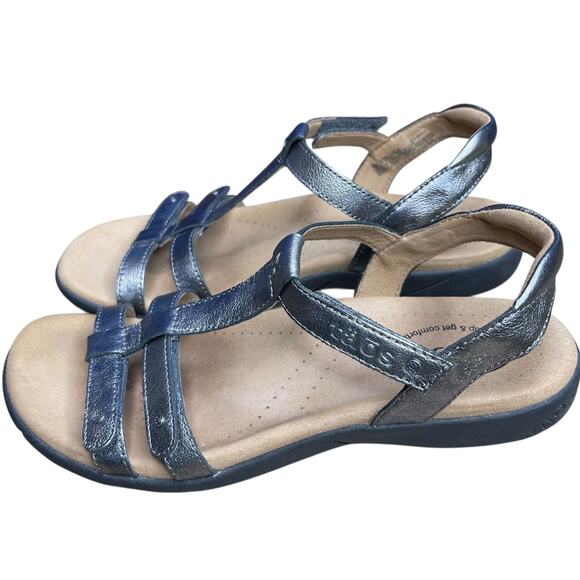 Taos Women’s Trophy 2 leather sandals size 8 Pewter Metallic T-Strap - Picture 3 of 10